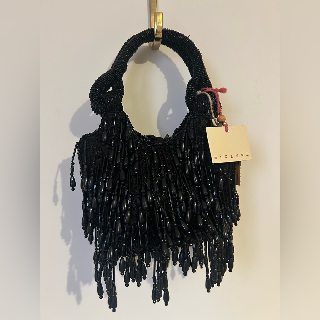 Viral Black Beaded Fringe Bag